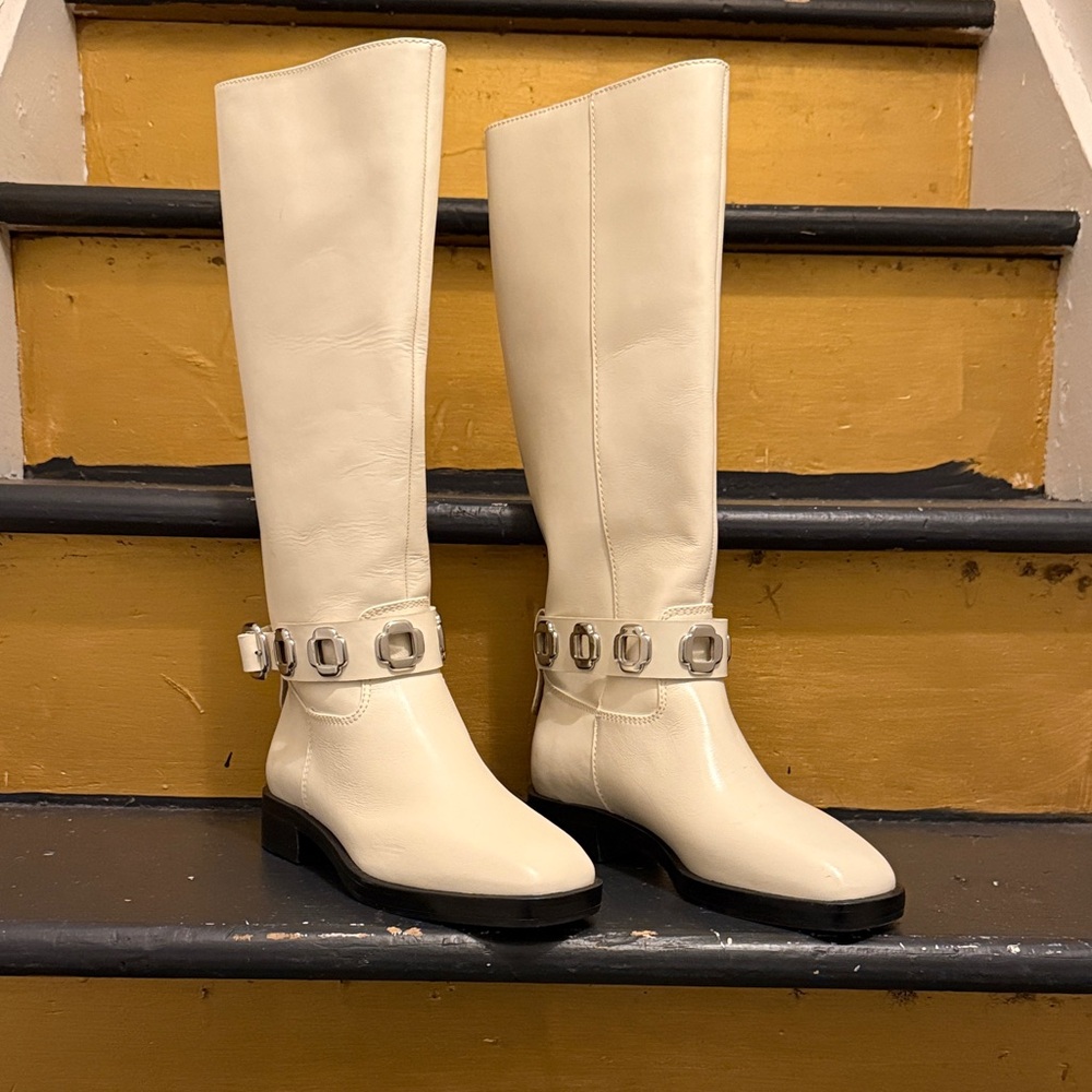 Larroude Cream Heeled Boots - Picture 2 of 16